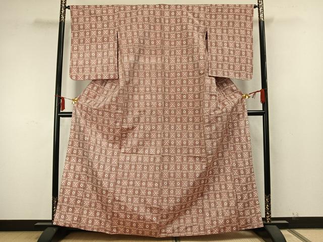 平和屋着物▽本場琉球絣　紬　単衣　正絹　逸品　AABA7594fy 平和屋着物▽本場琉球絣 紬 単衣 正絹 逸品 AABA7594fy