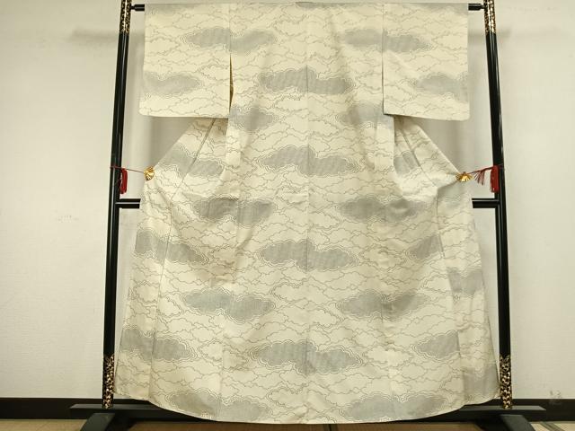 平和屋着物▽上質な紬　単衣　雲取り文　正絹　逸品　AABA7598fy 平和屋着物▽上質な紬 単衣 雲取り文 正絹 逸品 AABA7598fy