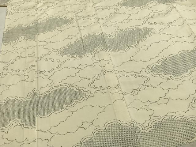 平和屋着物▽上質な紬 単衣 雲取り文 正絹 逸品 AABA7598fy