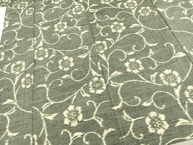 平和屋着物▽上質な紬 単衣 花唐草文 正絹 逸品 AABA7606fy