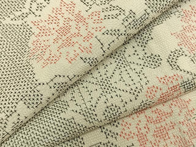 平和屋着物▽本塩沢　単衣　雪輪花文　正絹　逸品　AABA7612fy