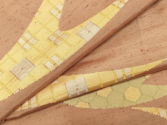 平和屋着物▽上質な紬　単衣　幾何学文様　正絹　逸品　AABA7619fy