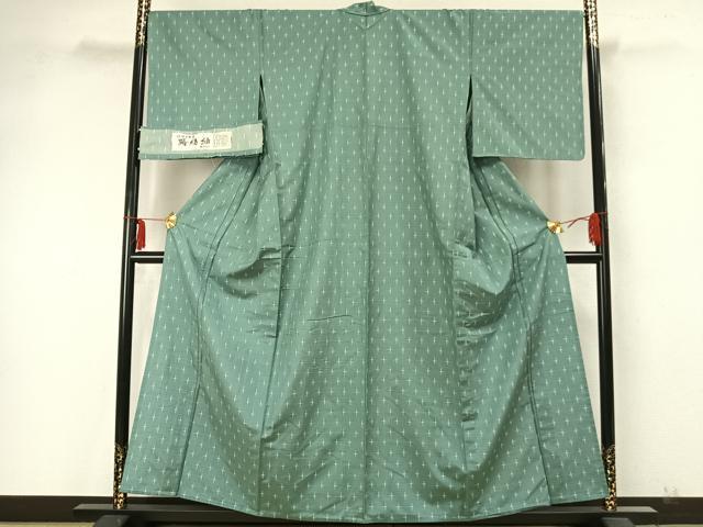 平和屋着物▽蒔絵紬　単衣　十字絣　反端付き　正絹　逸品　AABA7624fy 平和屋着物▽蒔絵紬 単衣 十字絣 反端付き 正絹 逸品 AABA7624fy