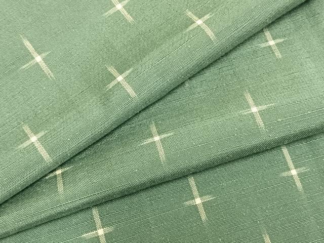 平和屋着物▽蒔絵紬　単衣　十字絣　反端付き　正絹　逸品　AABA7624fy 平和屋着物▽蒔絵紬 単衣 十字絣 反端付き 正絹 逸品 AABA7624fy