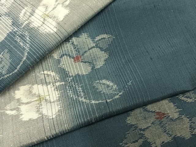 平和屋着物▽上質な紬 単衣 草花文 正絹 逸品 AABA7640fy