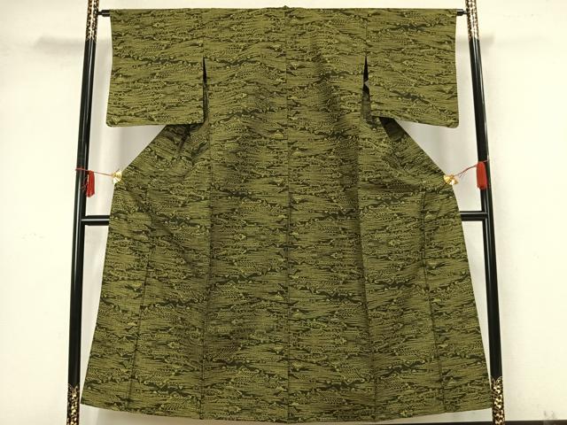 平和屋着物▽上質な紬 単衣 風景文 正絹 逸品 AABA7668fy