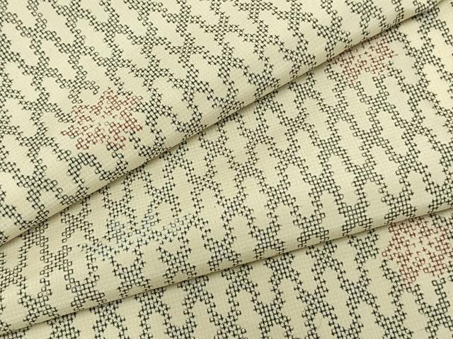 平和屋着物▽上質な紬　単衣　楓　松　正絹　逸品　AABA7708fy