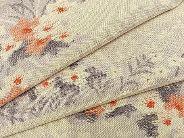 平和屋着物▽上質な紬　単衣　霞取り花文　正絹　逸品　AABA7710fy