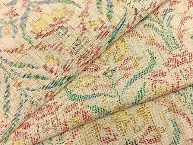 平和屋着物▽上質な紬　単衣　草花文　正絹　逸品　未使用　AABA7720fy