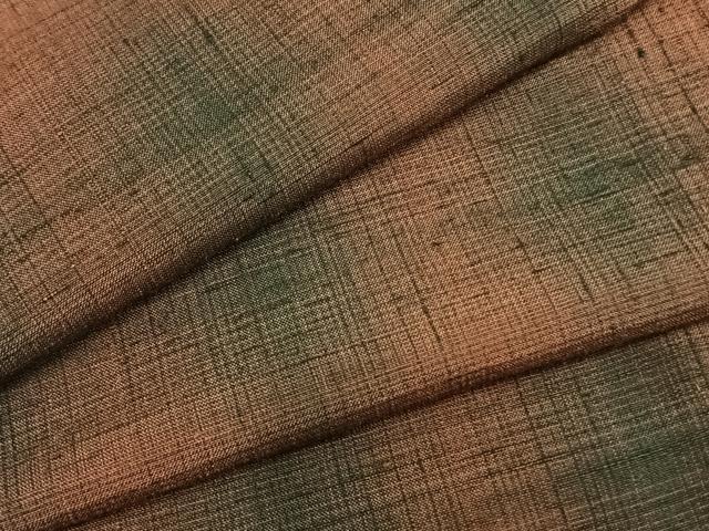 平和屋着物▽上質な紬　単衣　格子　正絹　逸品　AABA7727fy