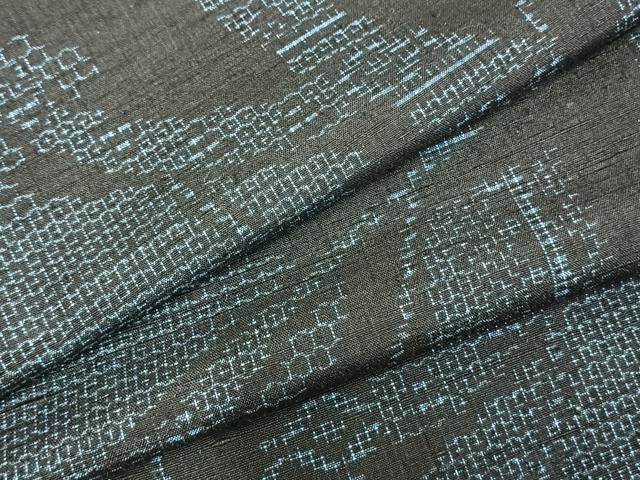 平和屋着物▽上質な紬　単衣　80亀甲　熨斗文　正絹　逸品　AABA7730fy