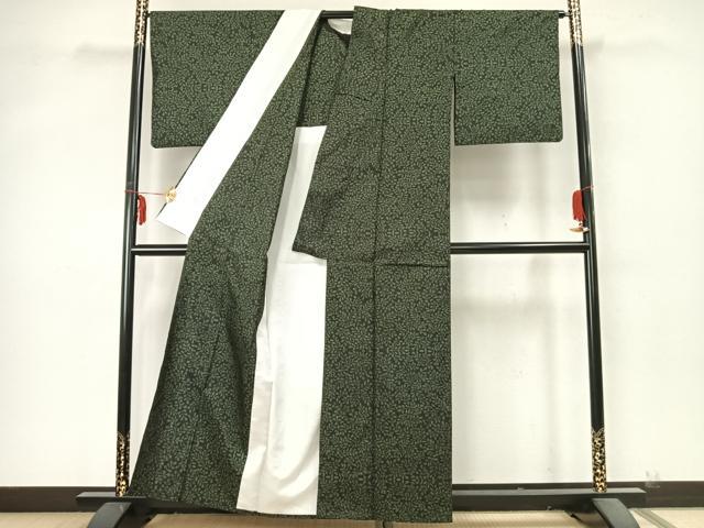 平和屋着物▽本場大島紬　単衣　7マルキ　枝葉文　黒地　正絹　逸品　AABA7741fy 平和屋着物▽本場大島紬 単衣 7マルキ 枝葉文 黒地 正絹 逸品 AABA7741fy