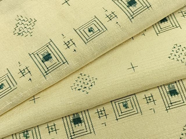 平和屋着物▽上質な紬　単衣　幾何学文様　正絹　逸品　AABA7768fy