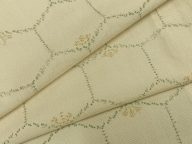 平和屋着物▽本塩沢　単衣　亀甲文様　正絹　逸品　AABA7771fy