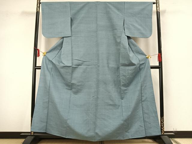 平和屋着物▽本場結城紬　重要無形文化財　単衣　色無地　浅縹色　正絹　逸品　AABA7774fy 平和屋着物▽本場結城紬 重要無形文化財 単衣 色無地 浅縹色