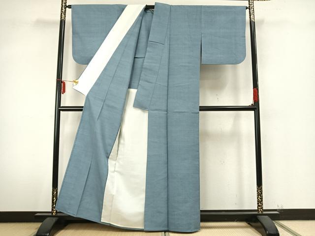 平和屋着物▽本場結城紬 重要無形文化財 単衣 色無地 浅縹色