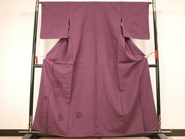 平和屋着物▽無地絵羽訪問着　単衣　紬地　箔散らし文様　蒲葡色　正絹　逸品　未使用　AABA7788fy