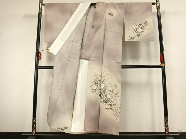 平和屋着物○訪問着 紬地 手描き 風景草花文 正絹 逸品 AAAV7213zg