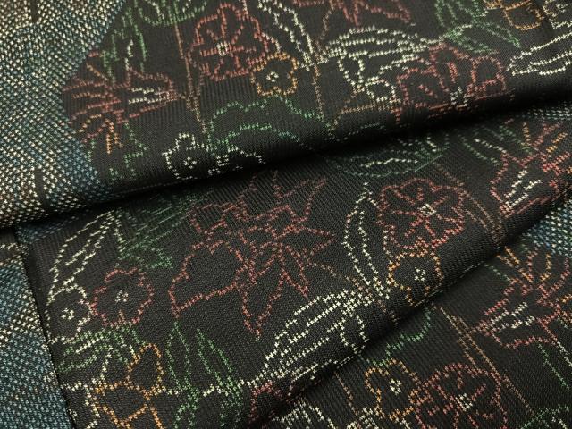 平和屋着物●本場大島紬　一元7マルキ　草花文　正絹　逸品　未使用　AABA7828ph