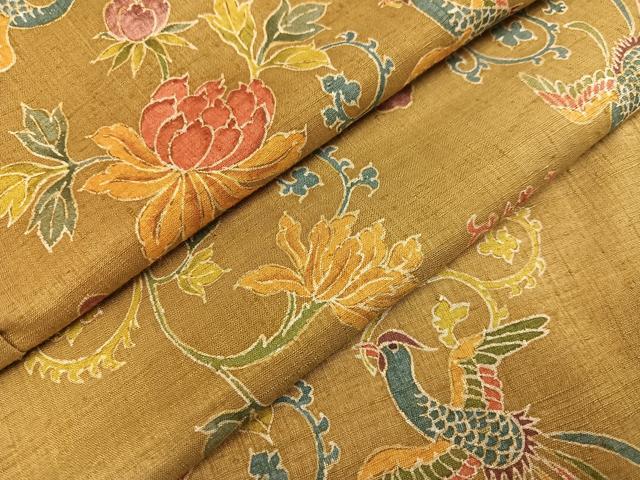 平和屋着物●上質な小紋　紬地　手描き　鳳凰花唐草文　正絹　逸品　未使用　AABA7844ph