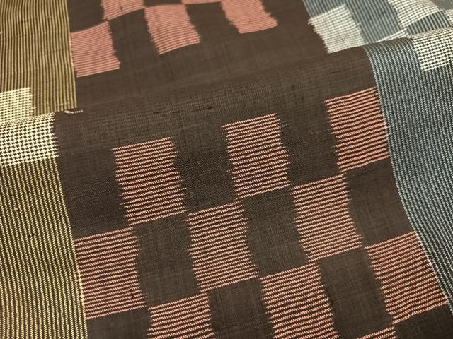 平和屋着物○上質な紬 変わり市松文様 正絹 逸品 未使用 AABA7871ph