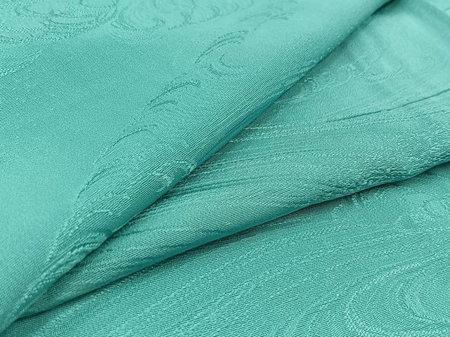 平和屋着物▽上質な色無地　単衣　立波地紋　新橋色　正絹　逸品　AABA7914jh