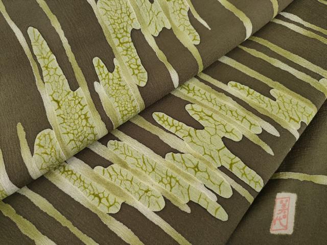 平和屋着物●上質な小紋　作家物　流水霞文　ろうけつ染め　やまと誂製　正絹　逸品　AABA7921ck