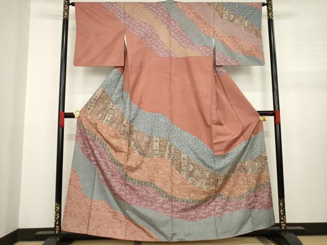 平和屋着物●本場染大島紬　訪問着　道長更紗花文　正絹　逸品　AABA7925ck