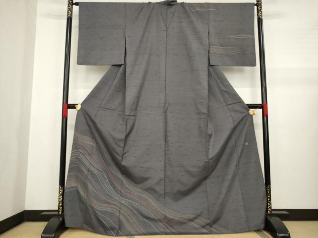 平和屋着物●石川県指定無形文化財　牛首紬　白山工房　手織り　訪問着　流水文　正絹　逸品　AABA7944ck