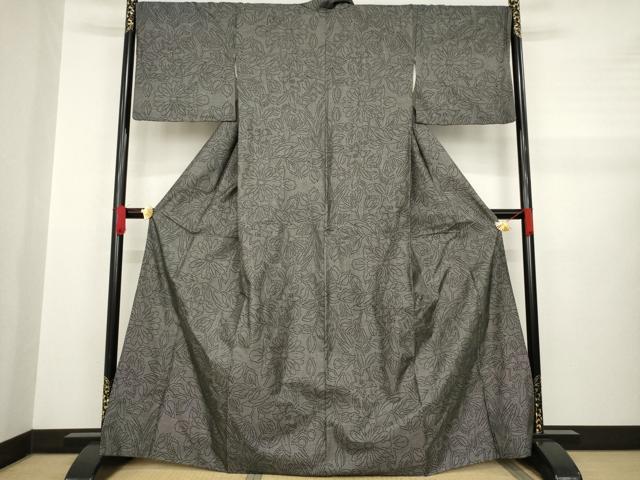 平和屋着物●本場大島紬　カタス9マルキ　草花文　正絹　逸品　AABA7971ck 平和屋着物○本場大島紬 カタス9マルキ 草花文 正絹 逸品 AABA7971ck