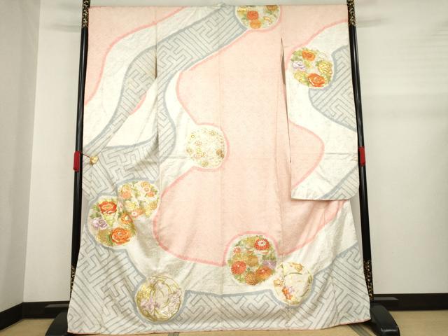 平和屋着物●豪華振袖　絞り　流水花丸文　正絹　逸品　AABA7973ck