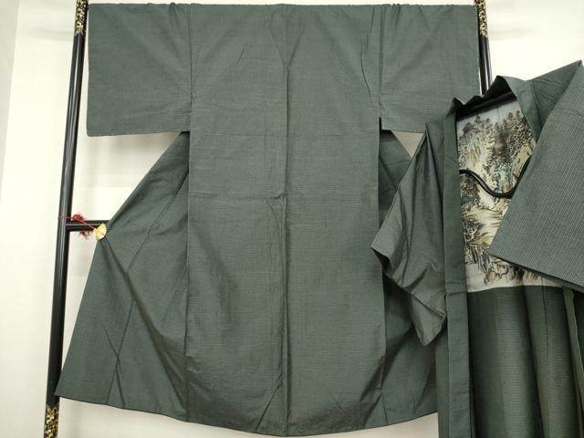 平和屋着物●男性　本場大島紬　アンサンブル　格子　正絹　逸品　AABA7990ck