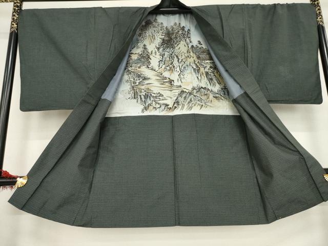 平和屋着物○男性 本場大島紬 アンサンブル 格子 正絹 逸品 AABA7990ck