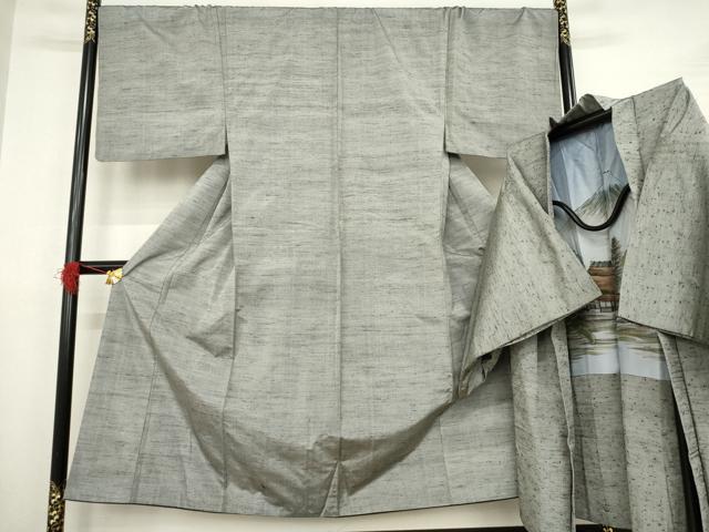 平和屋着物●男性　紬　アンサンブル　霞文　正絹　逸品　AABA7993ck