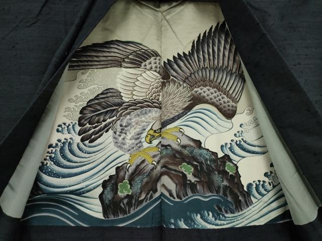 平和屋着物○男性 紬 アンサンブル 藍鉄色 正絹 逸品 AABA7998ck