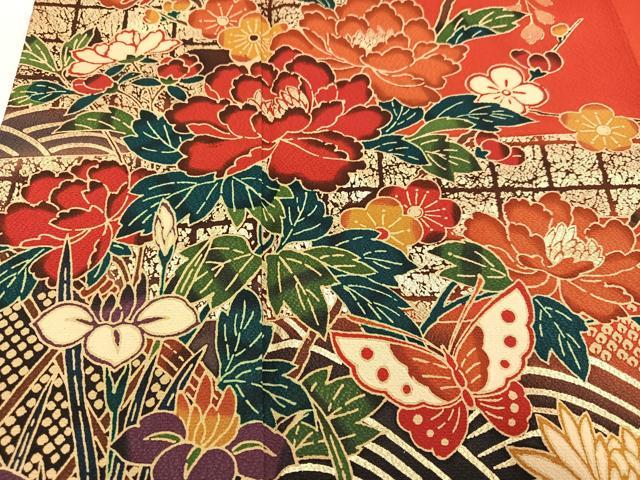 平和屋着物●豪華振袖　紅型　花蝶文　暈し染め　金彩　正絹　逸品　AABA8166ph 平和屋着物○豪華振袖 紅型 花蝶文 暈し染め 金彩 正絹 逸品