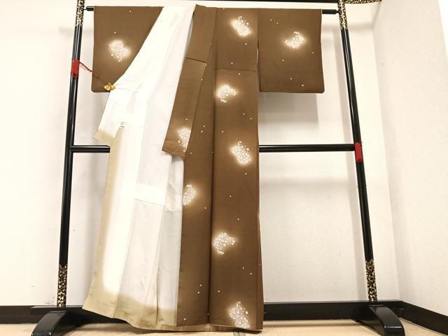 平和屋着物●上質な小紋　舞桜文　暈し染め　金銀彩　正絹　逸品　AABA8178ph 平和屋着物○上質な小紋 舞桜文 暈し染め 金銀彩 正絹