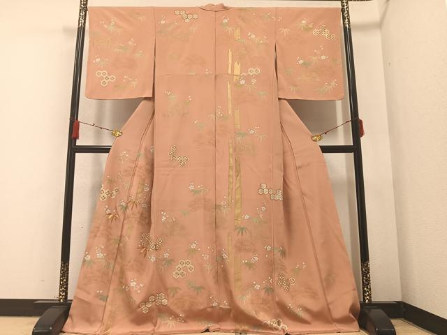 平和屋着物●訪問着　駒刺繍　松竹梅亀甲文　金彩　正絹　逸品　未使用　AABA8199ph