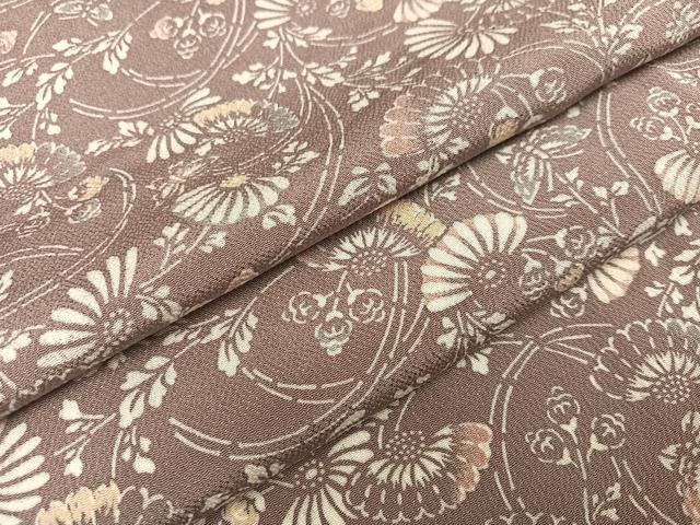 平和屋着物●上質な小紋　型染め　花蝶文　鬼しぼ縮緬　正絹　逸品　未使用　AABA8219ph