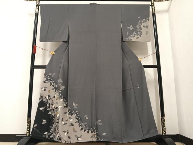 平和屋着物●十日町友禅作家　あらい義風　訪問着　舞葉文　金彩　正絹　逸品　未使用　AABA8232ph