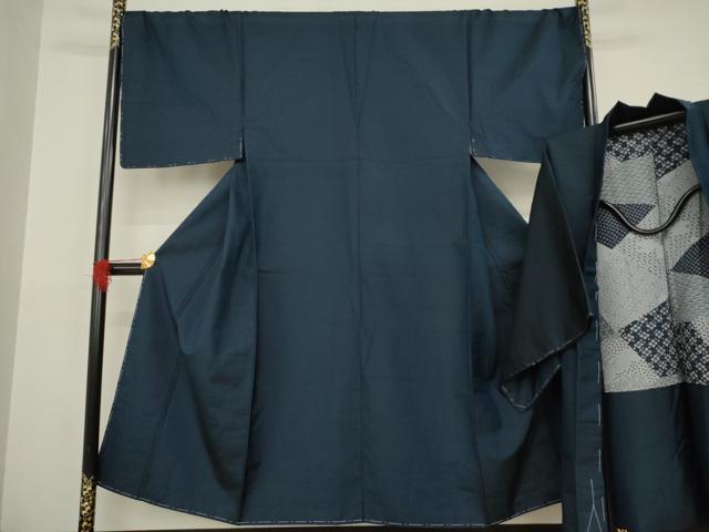 平和屋着物●男性　紬　アンサンブル　色無地　藍鉄色　正絹　逸品　AABA8244ck