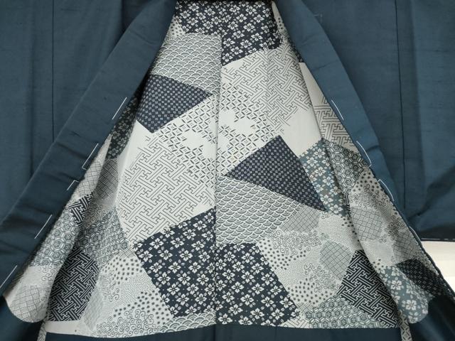 平和屋着物○男性 紬 アンサンブル 色無地 藍鉄色 正絹 逸品 AABA8244ck