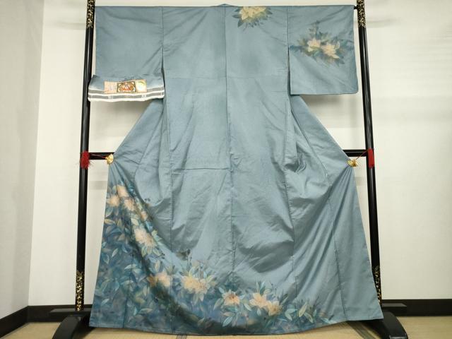 平和屋着物●本場染大島紬　訪問着　草花文　暈し染め　金彩　正絹　逸品　未使用　AABA8275ck