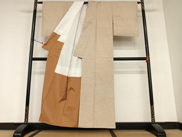 平和屋着物●ぜんまい紬　淡香色　正絹　逸品　AABA8766zg 平和屋着物○ぜんまい紬 淡香色 正絹 逸品 AABA8766zg