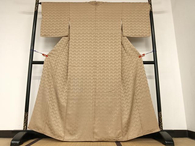 平和屋着物○上質な色無地 花青海波地紋 香染色 正絹 逸品