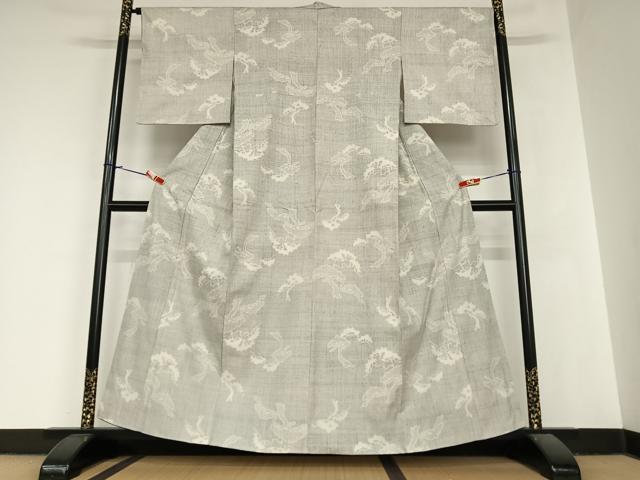 平和屋着物●本場結城紬　重要無形文化財　100亀甲　松　正絹　逸品　未使用　AABA8782zg