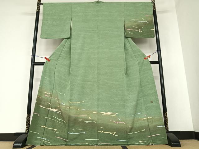 平和屋着物●染色作家　寺島利男　訪問着　変わり横段文　金彩　正絹　逸品　AABA8800zg