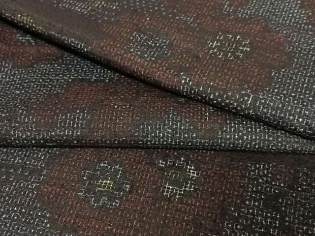 平和屋着物●本場結城紬　重要無形文化財　80亀甲　エ霞花文　正絹　逸品　AABA8803zg