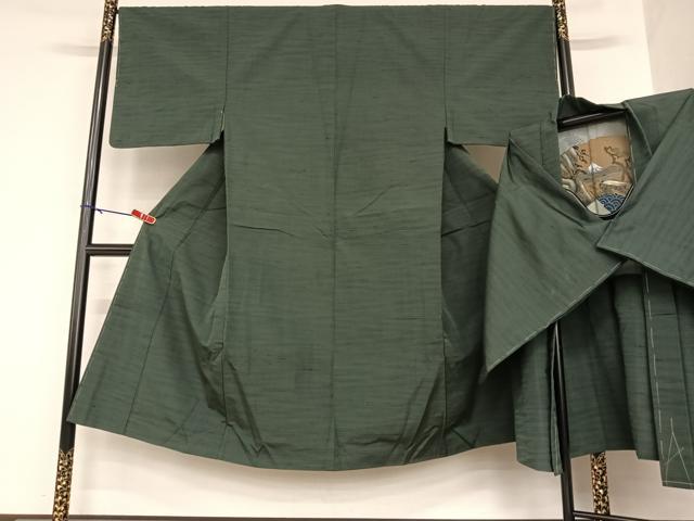 平和屋着物●男性　紬　アンサンブル　色無地　蝋色　正絹　逸品　未使用　AABA8818zg