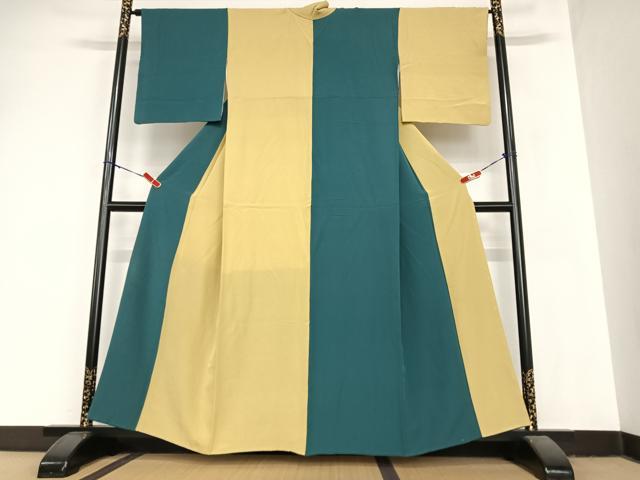 平和屋着物●上質な小紋　片身替わり　百入茶色×黄土色　正絹　逸品　AABA8827zg